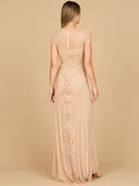 Beaded Cap Sleeve Illusion Plunge Gown | Lara 28869