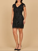 Lara 28872 - Cap Sleeve Beaded Sparkling Cocktail Dress