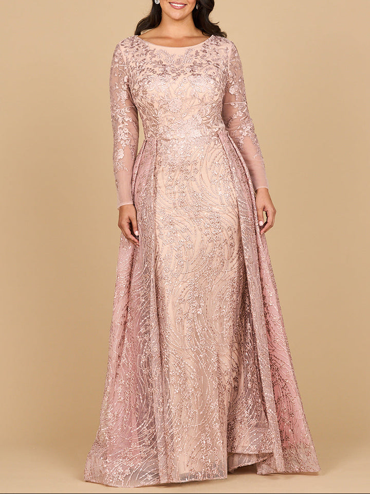 Lace Long Sleeve Gown with Overskirt