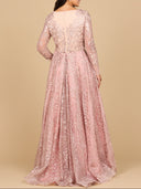 Long Sleeve Gown with Overskirt & Illusion Neckline