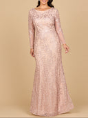 Long Sleeve Gown with Overskirt & Illusion Neckline