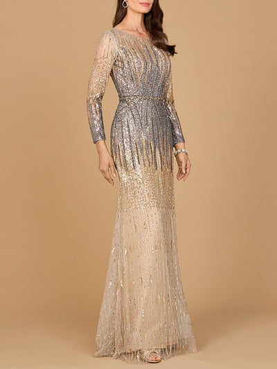 Mermaid, Beaded Long Sleeve Gown
