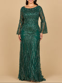 Lara 28887 - High Neck Beaded Dress with Bell Sleeves