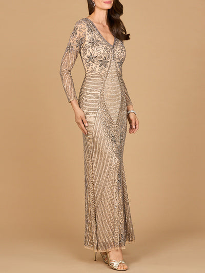 Long Sleeve Beaded Gown