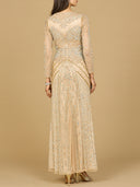 Illusion Neck, Long Sleeve Beaded Gown