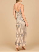 Contrast Beaded V-Neck Fitted Gown