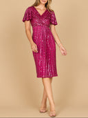 Beaded Midi Dress with Flutter Sleeves