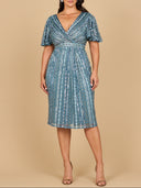Beaded Midi Dress with Flutter Sleeves