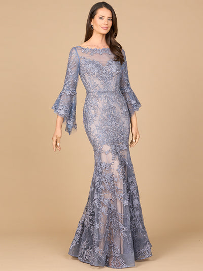 Lara 28906 - Illusion Neck, Long Bell Sleeve Gown