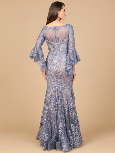 Lara 28906 - Illusion Neck, Long Bell Sleeve Gown