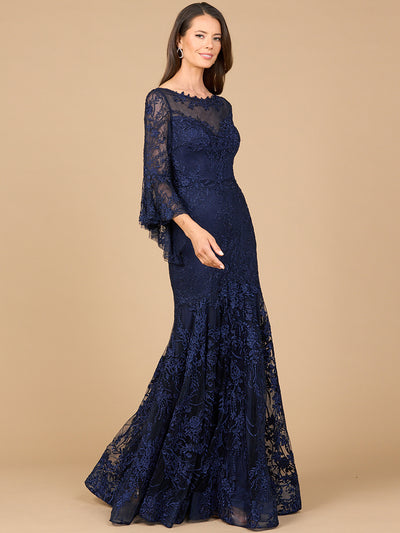 Lara 28906 - Illusion Neck, Long Bell Sleeve Gown