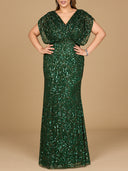 Beaded Gown with Draped Cape Sleeves