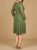 Beaded Midi Dress with Long Sleeves