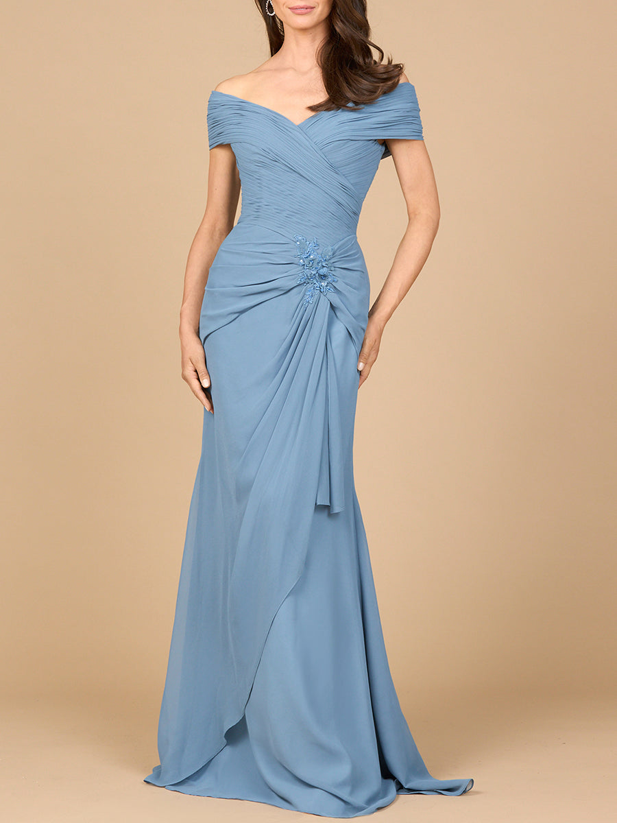 Lara 28912 - Off Shoulder Elegant Chiffon Gown