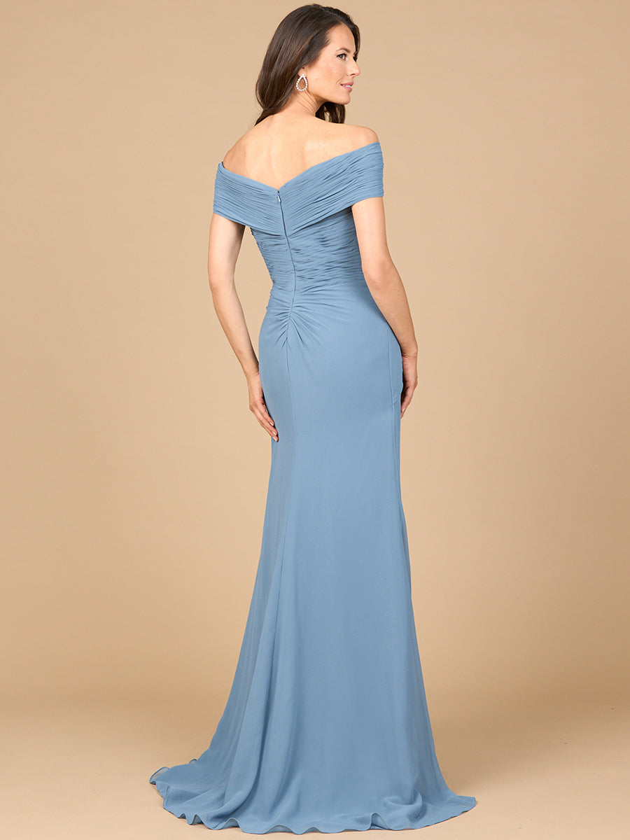 Lara 28912 - Off Shoulder Elegant Chiffon Gown