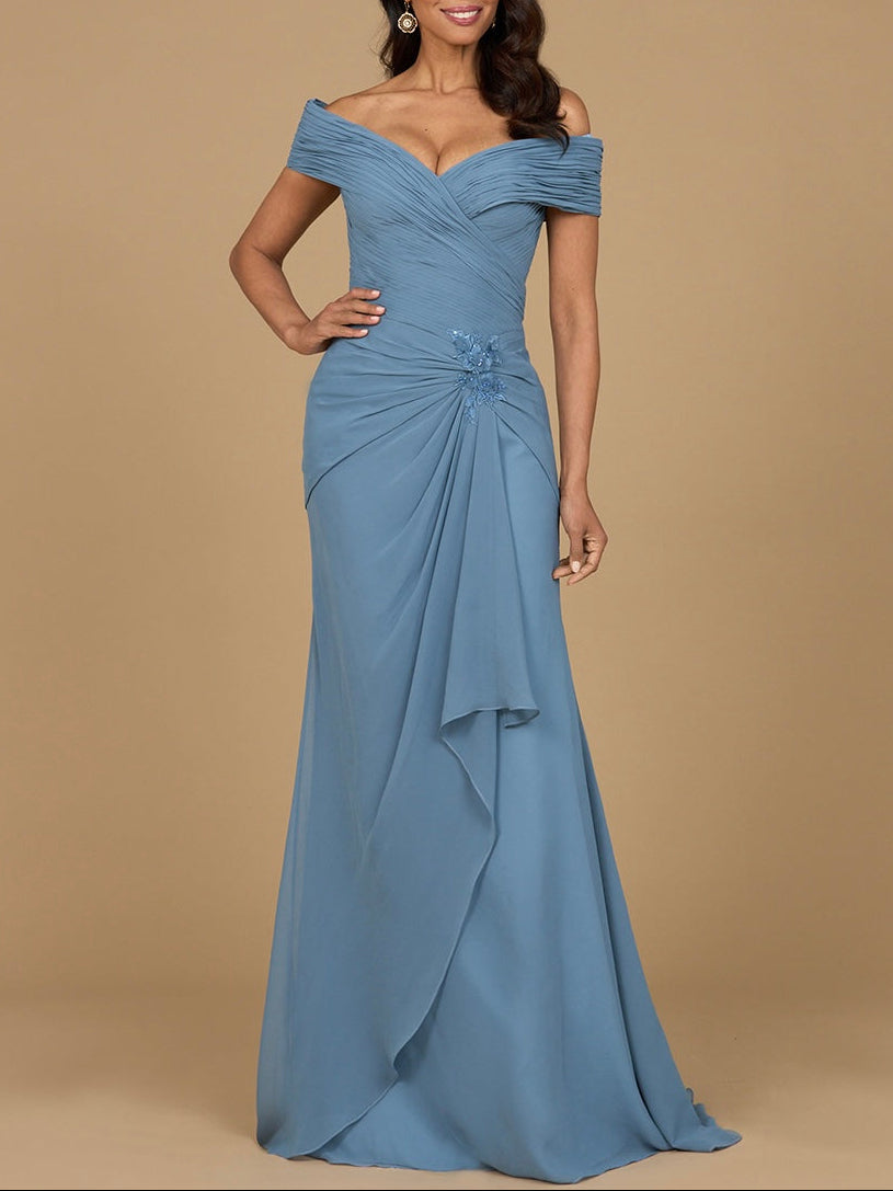 Off Shoulder Elegant Chiffon Gown Wisteria / 24 Off Shoulder Elegant Chiffon Gown Wisteria / 24