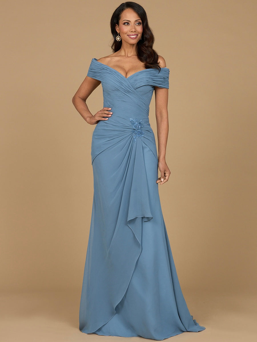 Lara 28912 - Off Shoulder Elegant Chiffon Gown