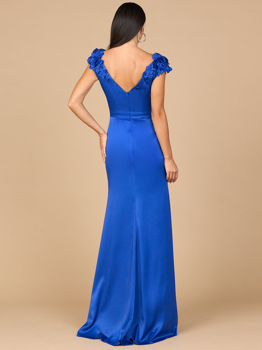 Lara 28914 - V-Neck, Satin Backed Crepe Gown