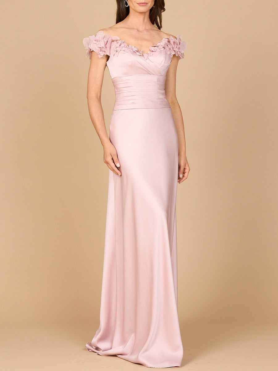 Lara 28917- Off Shoulder Satin Gown