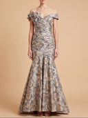 Off Shoulder Brocade Mermaid Gown
