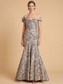 Off Shoulder Brocade Mermaid Gown
