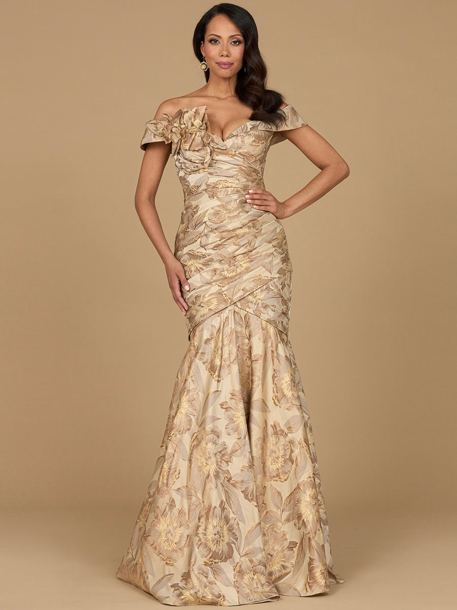 Lara 28920- Off Shoulder Brocade Mermaid Gown