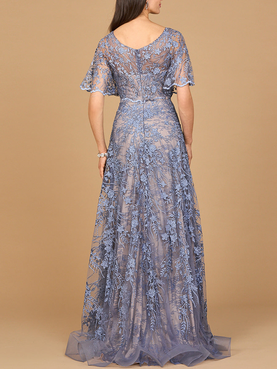 Elegant Cape Sleeve A-line Gown Dark Periwinkle / 12 Elegant Cape Sleeve A-line Gown Dark Periwinkle / 12