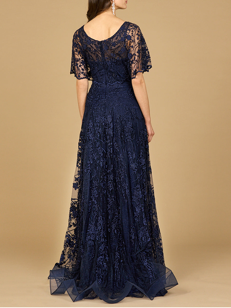 Elegant Cape Sleeve A-line Gown Dark Periwinkle / 12 Elegant Cape Sleeve A-line Gown Dark Periwinkle / 12
