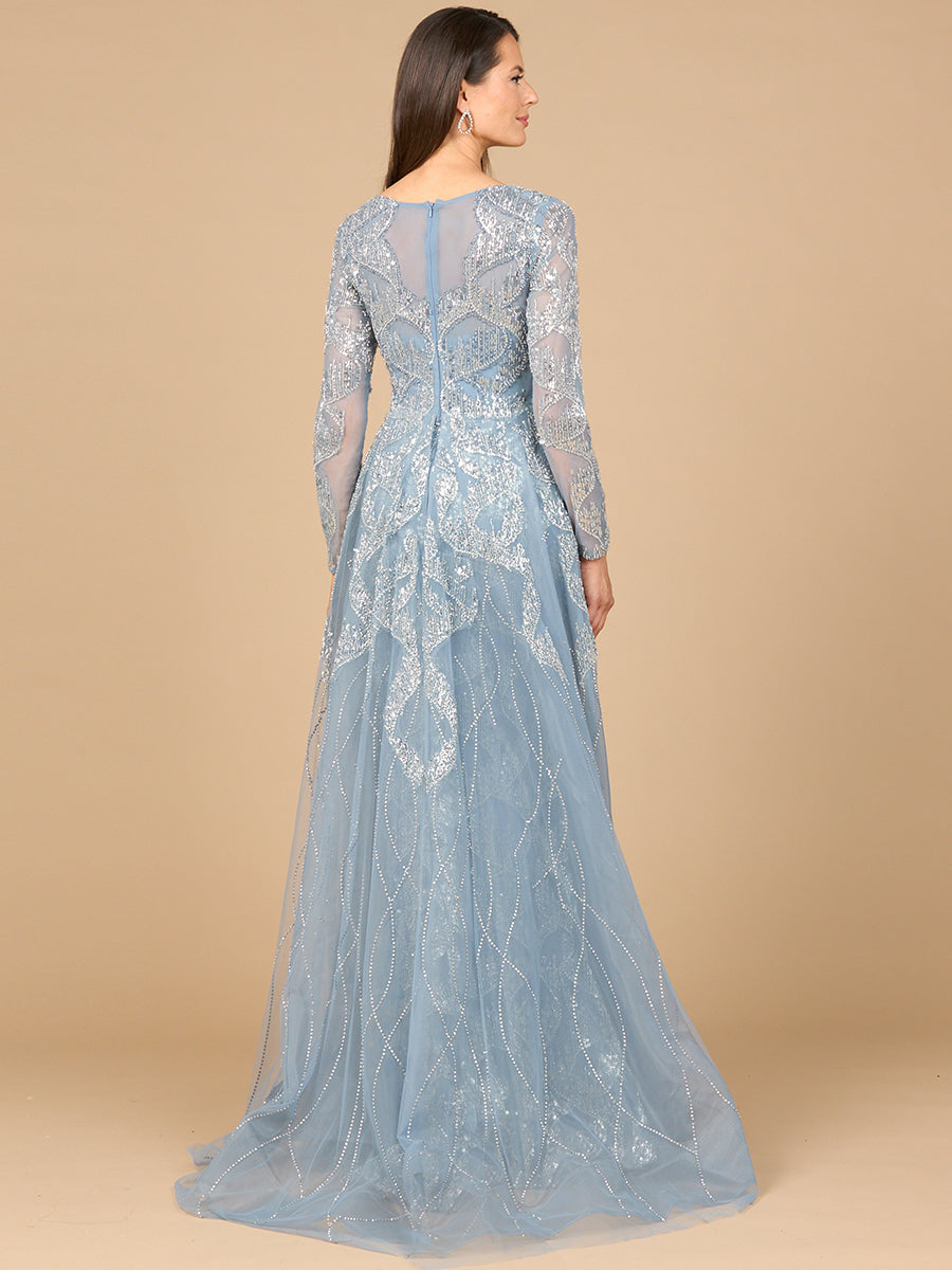 Long Sleeve Gown with Overskirt & High Neck