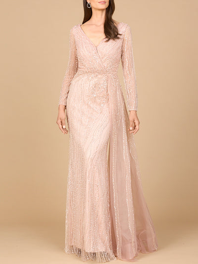 Lara 28934 -  Long Sleeve V-Neck Gown with Drape