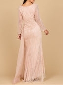 Long Sleeve V-Neck Gown with Drape