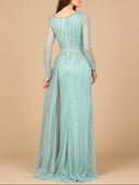 Long Sleeve V-Neck Gown with Drape