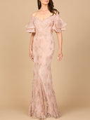Off Shoulder Mermaid Gown with Tiered Sleeves