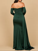 Off Shoulder Satin Dress with Beaded Details | Lara 28936