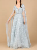 Embellished Gown with Cape Sleeves
