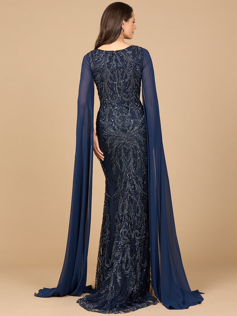 Lara 28940 -  High Neck Gown with Chiffon Cape Sleeves