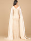 Beaded Gown with Satin Cape Sleeves