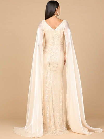 Lara 28942 -  Beaded Gown with Satin Cape Sleeves