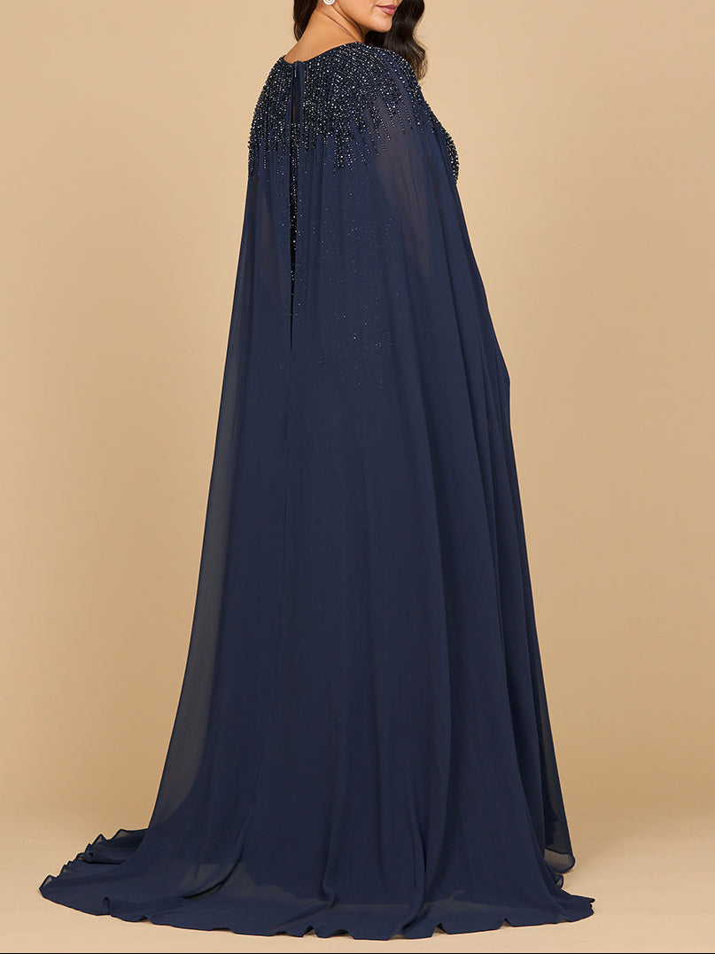 Lara 28943- Chiffon A-Line Long Gown with Long Cape Sleeves Dusty Purple / 6 Lara 28943- Chiffon A-Line Long Gown with Long Cape Sleeves Dusty Purple / 6