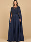 Lara 28943- Chiffon A-line Long Gown with Long Cape Sleeves