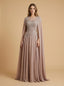 Lara 28943- Chiffon A-line Long Gown with Long Cape Sleeves