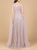Beaded Lace Gown with Cape Sleeves