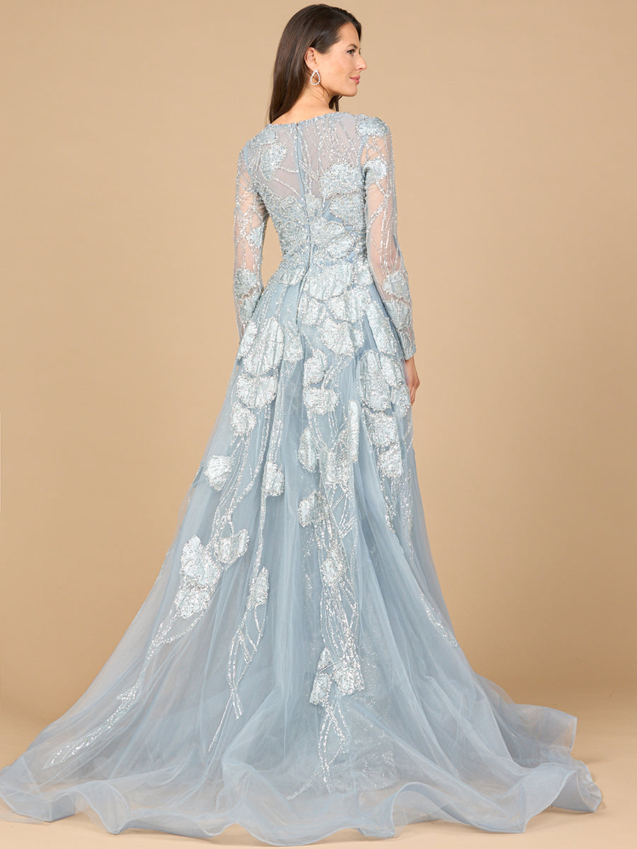 Lara 28946 - Long Sleeve Lace Gown with Overskirt