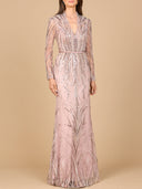Mandarin V-Neck Gown with Long Sleeves