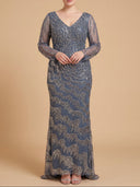 Long Sleeve V-Neck Sheath Gown | Lara 28949