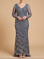 Lara 28949- Long Sleeve V-Neck Sheath Gown