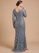Long Sleeve V-Neck Sheath Gown | Lara 28949