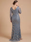 Lara 28949- Long Sleeve V-Neck Sheath Gown
