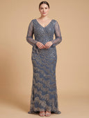 Long Sleeve V-Neck Sheath Gown | Lara 28949