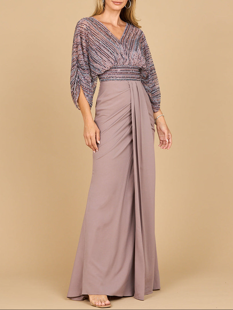 Lara 28950- Draped Skirt Gown with Cape Sleeves – Lara New York